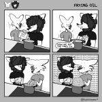  anthro appliance canid canine canis comic cooking cookware duo felid frying hi_res kitchen_utensils kyleslameart lion male male/male mammal oil pan pantherine stove tools wolf 