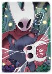 absurd_res anthro areola arthropod between_thighs biped black_body black_eyes blush border breasts cloak clothing detailed_background dialogue disabledfetus duo english_text female hi_res hollow_knight hornet_(hollow_knight) male male/female nipples non-mammal_breasts speech_bubble team_cherry text the_knight_(hollow_knight) white_body white_border 