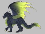  2021 black_body black_scales claws digital_media_(artwork) dragon feral green_body green_eyes green_scales green_wings grey_background membrane_(anatomy) membranous_wings quadruped scales scalie shaded signature simple_background standing wings wolfbane154 