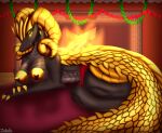  anthro areola bedroom_eyes big_breasts big_butt breasts brick_wall building butt capcom carpet christmas claws clothed clothing crossed_arms crossed_legs curvy_figure detailed_background digital_media_(artwork) dragon elder_dragon female fireplace glistening glistening_body gold_(metal) hi_res holidays horn house huge_breasts inside inviting kulve_taroth looking_at_viewer lying makeup mammal monster_hunter muscular narrowed_eyes nipples non-mammal_breasts nude out_of_frame partially_clothed scales scalie seductive shadow smile solo tail teeth thick_thighs tongue voluptuous wall_(structure) wide_hips yellow_eyes yellow_horn zadrex 
