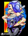  2023 animal_humanoid black_bottomwear black_clothing black_pants bottomwear cephalopod cephalopod_humanoid chest_wraps clothed clothing ear_piercing female hi_res humanoid looking_at_viewer marine marine_humanoid mollusk mollusk_humanoid nintendo octarian octoling one_eye_obstructed pants piercing pink_eyes pseudo_hair shiver_(splatoon) solo splatoon tentacle_hair tentacles th3gadfly wraps 