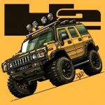  car chibi hummer hummer_h2 motor_vehicle no_humans original signature sports_utility_vehicle takedake_(motion_animator) vehicle_focus yellow_background yellow_car 