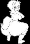  2023 anthro big_butt black_and_white black_background breasts butt clothed clothing crouching domestic_cat felid feline felis female footwear gold-white-kott hair hi_res huge_butt kitty_katswell looking_back mammal monochrome nickelodeon nipples panties simple_background socks solo t.u.f.f._puppy topless underwear 