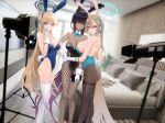  3girls animal_ears asuna_(blue_archive) asuna_(bunny)_(blue_archive) black_leotard blonde_hair blue_archive blue_eyes blue_leotard bow bowtie breasts cirilla_lin dark-skinned_female dark_skin detached_collar earpiece fake_animal_ears fake_tail fishnet_pantyhose fishnets gloves hair_over_one_eye halo highleg highleg_leotard highres karin_(blue_archive) karin_(bunny)_(blue_archive) large_breasts leotard long_hair looking_at_viewer medium_breasts multiple_girls official_alternate_costume pantyhose playboy_bunny rabbit_ears rabbit_tail smile strapless strapless_leotard tail thighband_pantyhose thighhighs toki_(blue_archive) toki_(bunny)_(blue_archive) very_long_hair white_gloves white_wrist_cuffs wrist_cuffs yellow_eyes 