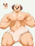  2023 anthro big_bulge black_nose bulge canid canine canis clothed clothing doggonut domestic_dog erection erection_under_clothing hi_res looking_at_viewer male mammal muscular muscular_anthro muscular_male nipples simple_background solo tan_body underwear white_background 