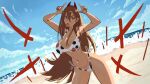  absurd_res beach big_breasts breasts brown_hair chainsaw_man clothing cloud demon demon_humanoid eyelashes female hair hi_res horn horned_humanoid humanoid long_hair looking_at_viewer maulegend navel open_mouth pattern_clothing pattern_swimwear polka_dot_swimwear power_(chainsaw_man) pupils red_eyes red_horn sea seaside sharp_teeth sky solo spots spotted_clothing spotted_swimwear swimwear tan_body tan_skin teeth thick_thighs tongue tongue_out unusual_pupils water wide_hips 