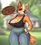  anthro australian_cattle_dog big_breasts bluey_(series) bodily_fluids breasts canid canine canis cattledog chilli_heeler clothed clothing coniraccoon digital_media_(artwork) domestic_dog female fur herding_dog mammal pastoral_dog smile solo sweat sweatdrop text thick_thighs wide_hips 