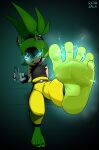  2023 5_toes absurd_res afrosoricid anthro ear_piercing ear_ring electricity electricity_manipulation elemental_manipulation feet female foot_focus fur gesture green_body green_fur hi_res humanoid_feet idw_publishing mammal middle_finger piercing plantigrade ring_piercing sega sharp_teeth sitting soles solo sonic_the_hedgehog_(comics) sonic_the_hedgehog_(idw) sonic_the_hedgehog_(series) ssunsalm surge_the_tenrec teeth tenrec toes 