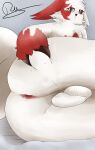  absurd_res anthro anus ball_tuft balls big_butt butt ears_down fur generation_3_pokemon genitals girly hi_res looking_at_viewer low-angle_view male neutral_expression nintendo pivoted_ears pokemon pokemon_(species) red_body red_fur rusoide solo spread_butt spreading tuft zangoose 