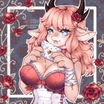  aishin anthro beautiful clothing digital_media_(artwork) female flower hi_res holidays horn letters lingerie love ornament painting pink plant rose_(flower) smile solo valentine&#039;s_day 
