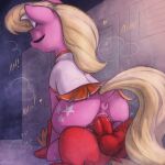  1:1 absurd_res anus balls big_macintosh_(mlp) blonde_hair bottomwear butt clothing cowgirl_position equid equine feral feral_on_feral feral_penetrated feral_penetrating feral_penetrating_feral friendship_is_magic from_front_position genitals hair hasbro hi_res lily_(mlp) locker_room mammal my_little_pony on_bottom on_top penetration penis pussy sex skirt t72b 