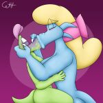  1:1 2021 absurd_res alice_(jamearts) anthro anthro_on_anthro asphyxiation blonde_hair blue_body bodily_fluids breath digital_drawing_(artwork) digital_media_(artwork) dragon duo female gradient_background green_body hair hi_res holding_head jimmy_(jamearts) kiss_on_lips kissing larger_female lizard making_out male male/female nose_pinch nude pinch purple_background reptile saliva scalie simple_background size_difference skunkdude13 sloppy sloppy_kiss smaller_male tail 