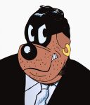  2021 angry anthro beagle black_hair black_nose canid canine canis clothing domestic_dog ear_piercing ear_ring hair half-length_portrait hi_res hunting_dog looking_at_viewer male mammal mask necktie piercing portrait ring_piercing scent_hound scoobadex short_hair simple_background snout solo suit teeth teeth_showing white_background 