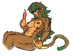  abs banana breasts brown_body brown_hair dynamite explosives female food fruit fur glistening glistening_body green_hair green_highlights hair hairy haplorhine highlights_(coloring) looking_at_viewer mammal monkey muscular muscular_female nipples plant primate serth tail 