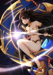  1girl absurdres aoikito_lavender086 armlet asymmetrical_legwear asymmetrical_sleeves blush breasts detached_sleeves earrings fate/grand_order fate_(series) heavenly_boat_maanna highres holding hoop_earrings ishtar_(fate) jewelry looking_at_viewer navel neck_ring parted_bangs red_eyes single_detached_sleeve single_thighhigh small_breasts smile solo thighhighs tiara two_side_up uneven_legwear uneven_sleeves 