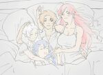  blonde_hair blue_hair breasts eris_greyrat husband_and_wives large_breasts mushoku_tensei red_hair roxy_migurdia rudeus_greyrat sleeping sylphiette_(mushoku_tensei) white_hair 