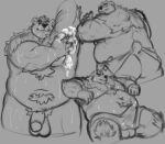  anthro balls bathing bear belly bodily_fluids bubble butt erection eyebrows flaccid genital_fluids genitals hi_res justshu kimun_kamui_(tas) lifewonders looking_at_viewer male mammal multiple_images musclegut pecs penis precum pubes sketch sketch_page smile soap solo thick_eyebrows tokyo_afterschool_summoners towel towel_lift 