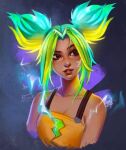  1girl bandages brown_eyes electricity green_hair league_of_legends non-web_source zeri_(league_of_legends) 