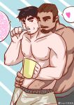  ._. 2boys akiyama_(aki11018655) arm_hair bara beard black_hair boxers brown_hair brushing_teeth couple cup dark-skinned_male dark_skin eye_contact facial_hair goatee_stubble grey_male_underwear hand_in_underwear hand_under_clothes hands_up head_on_another&#039;s_shoulder heart highres holding holding_cup jitome long_sideburns looking_at_another male_focus male_underwear mature_male mug multiple_boys muscular muscular_male nipples original pectorals reach-around short_hair sideburns sparse_stubble spoken_heart spoken_squiggle squiggle thick_eyebrows thick_mustache thick_thighs thighs topless_male underwear white_male_underwear yaoi 