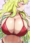  1girl blonde_hair bra breasts cleavage closed_eyes highres huge_breasts kobayashi-san_chi_no_maidragon long_hair looking_to_the_side lucoa_(maidragon) reiwa_rerere standing underwear watermark 