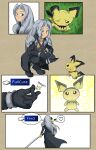  2021 5_fingers absurd_res clothing comic crossover defeated duo eye_contact final_fantasy final_fantasy_vii fingers footwear generation_2_pokemon gloves grass hair handwear hi_res holding_object holding_sword holding_weapon human long_hair looking_at_another looking_back male mammal melee_weapon nintendo pichu plant pokemon pokemon_(species) protege semi-anthro sephiroth speech_bubble square_enix sword walking weapon 