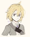  1boy ahoge blonde_hair collared_shirt hair_between_eyes highres male_focus paulo_(pokemon) pokemon pokemon_(game) pokemon_masters_ex sakurada_huwari shirt simple_background smile solo upper_body 