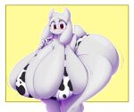  anthro big_breasts big_butt blush breasts butt clothing digital_media_(artwork) female female/female fur hi_res horn huge_breasts huge_butt looking_at_viewer mammal mature_female nipples simple_background smile solo tail thiccbuns toriel undertale undertale_(series) white_body white_fur 