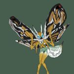 anthro arthropod blue_eyes breasts female fur green_body green_fur insect lepidopteran moth mothra mothra_(series) nude open_mouth simple_background solo thick_thighs toho white_body white_fur wings 