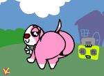  animal_crossing animated anthro bedroom_eyes big_butt bouncing_butt bubble_butt butt canid canine canis cookie_(animal_crossing) domestic_dog female gesture klutzatdusk looking_at_viewer mammal narrowed_eyes nintendo seductive shaking_butt solo twerking v_sign 