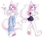  &lt;3 3rdperson_iz 4_toes 5_fingers achilles_tuft ankle_tuft anthro arm_tuft barefoot black_bottomwear black_clothing black_hotpants black_nose black_shorts blue_eyes blush blush_lines bottomwear breasts calf_tuft cheek_tuft chest_tuft claws clothing colored_nails cute_fangs denim denim_clothing domestic_cat elbow_tuft eyebrow_through_hair eyebrows eyelashes facial_tuft feet felid feline felis female finger_claws fingers fluffy fluffy_ears fluffy_paws fluffy_tail foot_tuft fur furgonomics hair hi_res hindpaw hotpants humanoid_hands inner_ear_fluff jeans jewelry kemono leg_tuft looking_at_viewer looking_back looking_back_at_viewer mammal midriff multiple_outfits multiple_poses nails navel necklace one_eye_closed open_mouth open_smile pants paw_tuft pawpads paws pendant pink_claws pink_fingernails pink_hair pink_nails pink_pawpads pink_toe_claws pink_toenails plantigrade pose question_mark rear_view shirt shorts simple_background smile smiling_at_viewer soles solo t-shirt tail tail_clothing three-quarter_view toe_claws toes tongue topwear torn_bottomwear torn_clothing torn_jeans torn_pants translucent translucent_hair tuft walking white_background white_body white_clothing white_fur white_hair white_inner_ear_fluff white_shirt white_t-shirt white_topwear wink winking_at_viewer wrist_tuft 