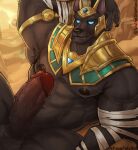  2023 abs absurd_res anthro anubian_jackal arm_wraps armband armor armpit_hair balls barazoku bedroom_eyes biceps big_balls big_muscles big_penis body_hair canid canine canis claws deltoids erection fur gem genitals gold_(metal) headdress headgear helmet hi_res huge_muscles huge_penis humanoid_genitalia humanoid_penis jackal league_of_legends licking licking_lips licking_own_lips looking_at_viewer lying male mammal muscular muscular_anthro muscular_male narrowed_eyes nasus_(lol) navel nipples nude obliques on_back pecs penis riot_games rock seductive serratus smile solo text thick_penis tongue tongue_out tuft url vein wraps wulfer-shepherd 
