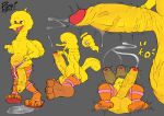  absurd_res anthro avian big_bird bird bodily_fluids clothing cum feathers feet foot_focus footwear foreskin genital_fluids genitals grey_background hi_res hyper k.o male penis plummage precum pyne_(artist) sandals simple_background sketch solo spread_toes talons toes yellow_body yellow_feathers 