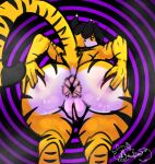  absurd_res anthro anus big_butt bodily_fluids butt commanderthings felid female genitals hi_res looking_at_viewer mammal opal_the_tiger pantherine presenting presenting_hindquarters pussy rear_view solo spread_butt spreading stripes sweat tail thick_thighs tiger 