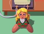  a_z_artist anthro big_breasts blonde_hair breasts buckteeth capreoline deer deltarune female freckles hair high-angle_view kneeling mammal noelle_holiday reindeer teeth tongue tongue_out undertale_(series) 