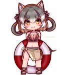  1girl animal_ears extra_ears fox_ears fox_girl fox_tail grey_hair hikarikmy innertube island_fox_(kemono_friends) kemono_friends kemono_friends_v_project long_hair looking_at_viewer orange_hair sandals sarong simple_background solo swimsuit tail virtual_youtuber yellow_eyes 