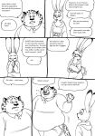  2023 anthro benjamin_clawhauser bernielover blush breasts cheetah cleavage clothed clothing comic disney duo english_text felid feline female fur hi_res hoodie judy_hopps lagomorph leporid male mammal overweight overweight_anthro overweight_male polo_shirt rabbit shirt sleeves_past_wrists spots spotted_body spotted_fur tail tail_motion tailwag text topwear zootopia 
