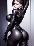  1girl ai-generated arched_back ass blue_eyes bodysuit breasts brown_hair capcom jessica_sherawat non-web_source resident_evil resident_evil:_revelations solo 