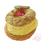  cake christmas_cake commentary cream_puff emufaasu food food_focus highres jam no_humans original pastry signature simple_background still_life white_background 