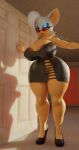  absurd_res adri164 angry_expression areola areola_slip bat belly big_areola brown_areola clothed clothing dark_dress dress female hi_res mammal no_underwear partially_exposed partially_exposed_belly rouge_the_bat sega sonic_the_hedgehog_(series) thick_thighs wide_hips 