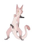  absurd_res anthro anus aquest chest_tuft clitoral_hood clitoris female genitals gun hi_res leg_markings markings nude prehensile_clitoral_hood pussy ranged_weapon sergal socks_(marking) solo tail tail_tuft triple_wielding tuft weapon 