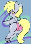  2022 blonde_hair blush blush_lines bubble_butt butt clothing derpy_hooves_(mlp) digital_drawing_(artwork) digital_media_(artwork) dock equid equine female feral flat_colors friendship_is_magic full-length_portrait fur grey_body grey_fur hair hasbro hi_res hooves looking_at_viewer looking_back looking_back_at_viewer mammal my_little_pony nervous panties pegasus pink_clothing pink_panties pink_underwear portrait rear_view shinkaku simple_background smile solo suggestive tail underhoof underwear wings yellow_eyes yellow_tail 