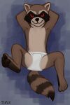  2023 absurd_res anthro brown_body brown_fur clothed clothing digital_media_(artwork) fur guardians_of_the_galaxy hi_res hindpaw looking_at_viewer male mammal marvel paws procyonid raccoon red_eyes rocket_raccoon smile solo sylo tail underwear underwear_only 