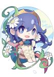  1girl blue_eyes blue_hair chibi dated fire_emblem fire_emblem_awakening fire_emblem_heroes flower happy_birthday looking_at_viewer lucina_(fire_emblem) open_clothes ryoto_soukyuu smile solo tiara white_flower 