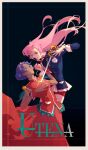  absurdres dress flower highres himemiya_anthy long_hair pink_hair purple_eyes red_dress romaji_text rose shoujo_kakumei_utena sword tenjou_utena weapon xiangpicasuixie 