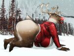  absurd_res anthro antlers band1tnsfw bedroom_eyes big_breasts big_butt breasts brown_body brown_fur butt christmas clothed clothing deer digital_drawing_(artwork) digital_media_(artwork) female female_anthro forest fur glitter hi_res holidays hooves horn jacket jacket_only lips lipstick looking_at_viewer makeup mammal narrowed_eyes new_world_deer no_underwear outside overweight overweight_anthro overweight_female pantsless plant portrait red_clothing red_lips red_lipstick red_nose reindeer rudolph_the_red-nosed_reindeer seductive smile snow solo tail tan_body tan_fur thick_thighs topwear tree white_body white_fur wide_hips winter 