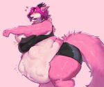  &lt;3 5_fingers anthro areola areola_slip belly big_belly big_breasts bodily_fluids bottomwear breasts clothed clothing dragon female fingers fur furred_dragon hair hi_res horn hotpants huge_breasts kinkopia multicolored_body multicolored_fur open_mouth pink_background pink_body pink_fur pink_hair portrait pregnant rose_(genoblader) shorts simple_background solo standing sweat thick_thighs three-quarter_portrait topwear two_tone_body two_tone_fur unborn_kicking white_body white_fur yellow_eyes 