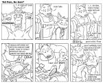  anthro biceps big_muscles bulge canid canine canis closet_coon clothed clothing colin_young comic dialogue digital_media_(artwork) duo english_text exercise fox gym holding_object leafdog male mammal monochrome muscular muscular_male poop_(artist) profanity rick_mooney text threat threatening weightlifting weights wolf workout wounded 