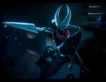  absurd_res action_pose anthro arthropod black_body bone female hi_res hollow_knight hornet hornet_(hollow_knight) hymenopteran insect melee_weapon muscular_thighs polearm pose skull skull_head solo spear team_cherry teemoty vespid warrior wasp weapon 