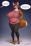  2023 absurd_res age_stated anthro artist_name barefoot belly big_breasts black_nose blue_eyes bodily_fluids bottomwear breasts brown_body brown_fur canid canine cheek_tuft cleavage clothed clothing dialogue ear_piercing ear_ring english_text eyebrows eyewear facial_tuft fangs feet female fennecart fox fully_clothed fur glasses hair hand_on_hip hi_res huge_breasts inner_ear_fluff lactating lactating_through_clothing lipstick looking_at_viewer makeup mammal mature_female midriff milk multicolored_body multicolored_fur offscreen_character open_mouth pants piercing pregnant purple_hair ring_piercing shirt short_hair slightly_chubby solo speech_bubble tank_top teeth text topwear tuft two_tone_body two_tone_fur wet wet_clothing white_body white_fur wrinkles yoga_pants 