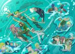  3girls 6+boys battle_tendency birthmark bodysuit bruno_bucciarati bubble caesar_anthonio_zeppeli diamond_wa_kudakenai dio_brando dolphin double_bun dreadlocks emporio_alnino ermes_costello everyone fish foo_fighters giorno_giovanna green_hair guido_mista hair_bun higashikata_josuke horned_hat iggy_(jojo) jean_pierre_polnareff joestar_birthmark jojo_no_kimyou_na_bouken jonathan_joestar joseph_joestar joseph_joestar_(old) joseph_joestar_(young) kakyoin_noriaki kawajiri_kosaku kira_yoshikage kujo_jolyne kujo_jotaro leone_abbacchio lineup lipstick_mark mohammed_avdol multiple_boys multiple_girls narancia_ghirga narciso_anasui outstretched_arm pannacotta_fugo phantom_blood pink_hair signature silhouette spider_web_print stardust_crusaders sticker stone_ocean string tasse_jj underwater vento_aureo water weather_report whale 